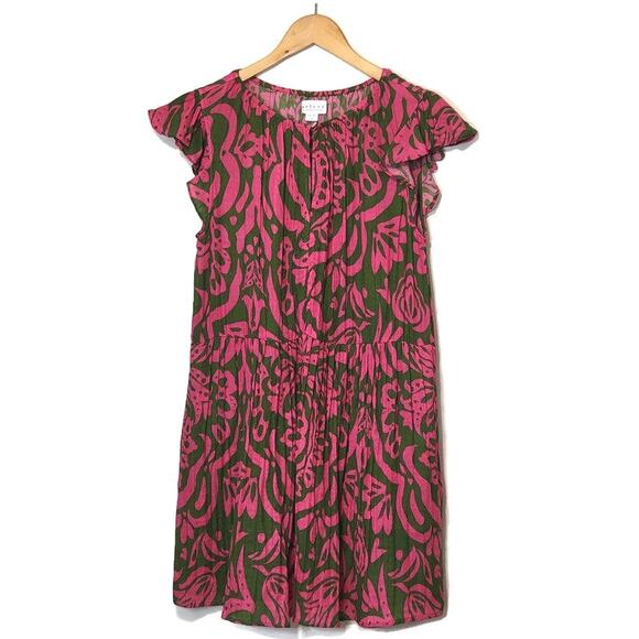 Velvet by Graham & Spencer Floral Garden Print Dress Pink and Green Flowy Mini S - Picture 1 of 16